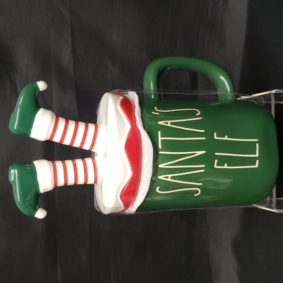 Rae Dunn NWT "SANTA'S ELF" Lidded Ceramic Holiday Mug - Picture 1 of 5